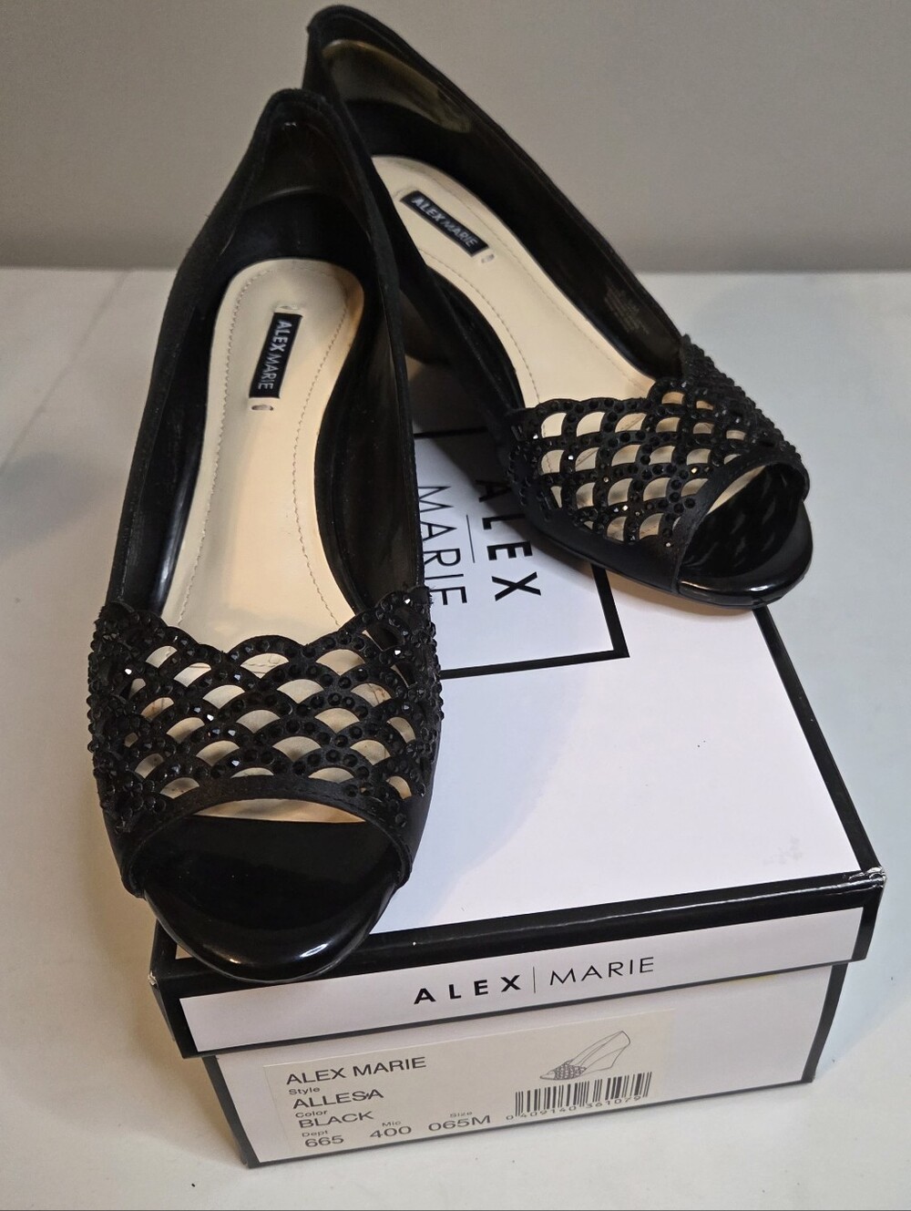 Alex Marie Black Open-Toe Beaded Low Heels
